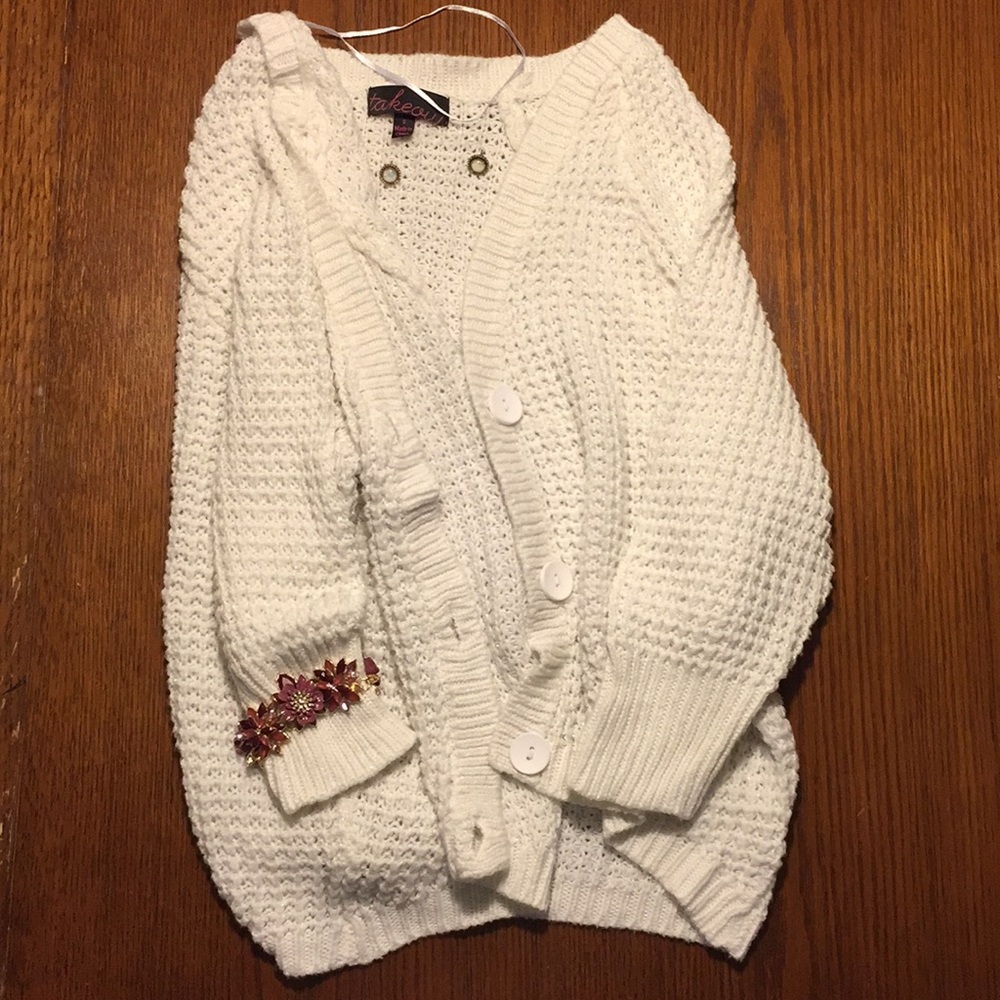 Cream Waffle Knit Glitter Yarn Sweater